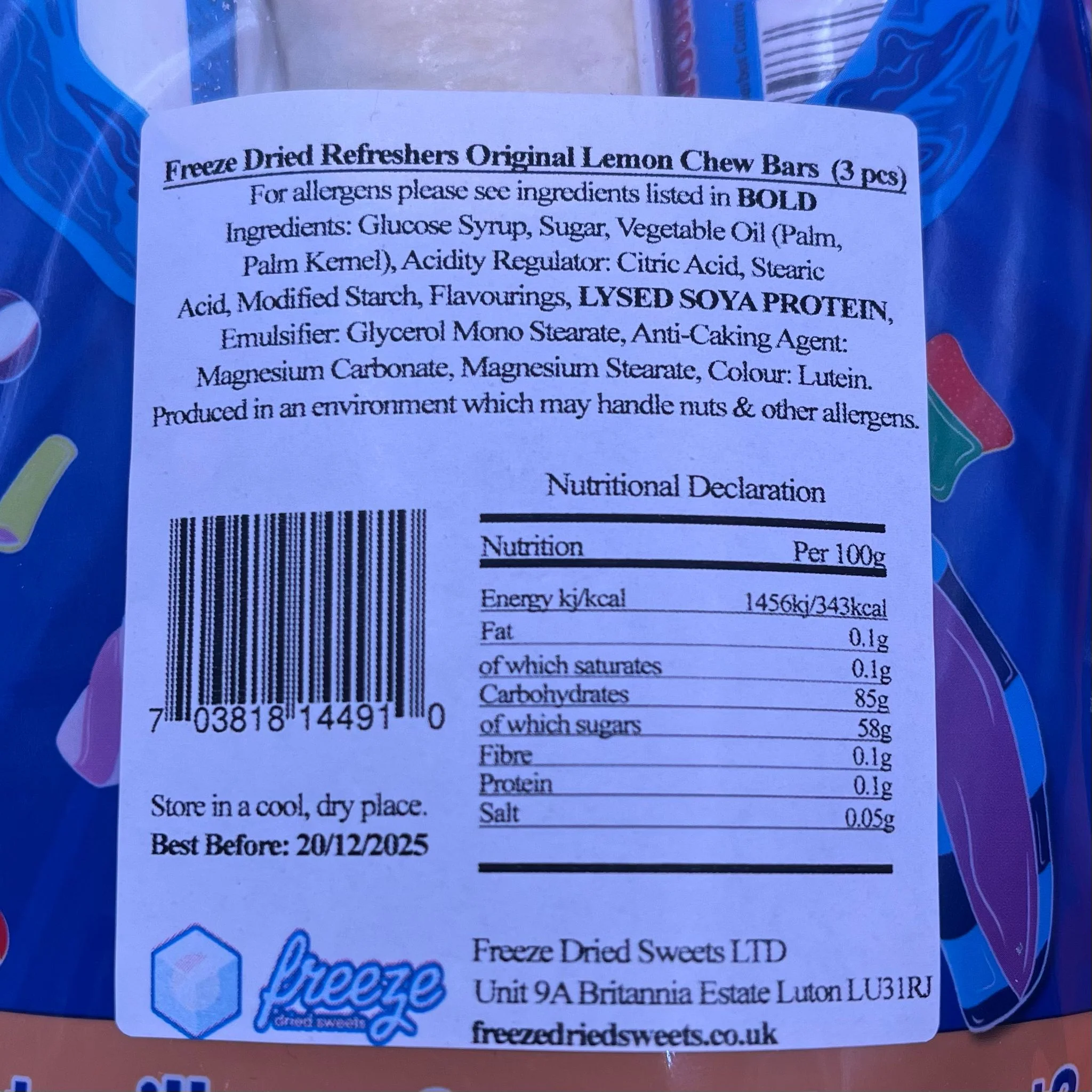 Refreshers Original Lemon Chew Bar x3 - Freeze Dried Sweets - Vegan, Vegetarian & Halal - Image 3